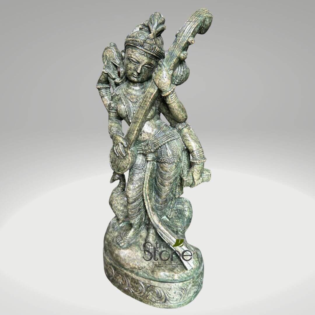 green-stone-saraswati-sculpture-for-indoors