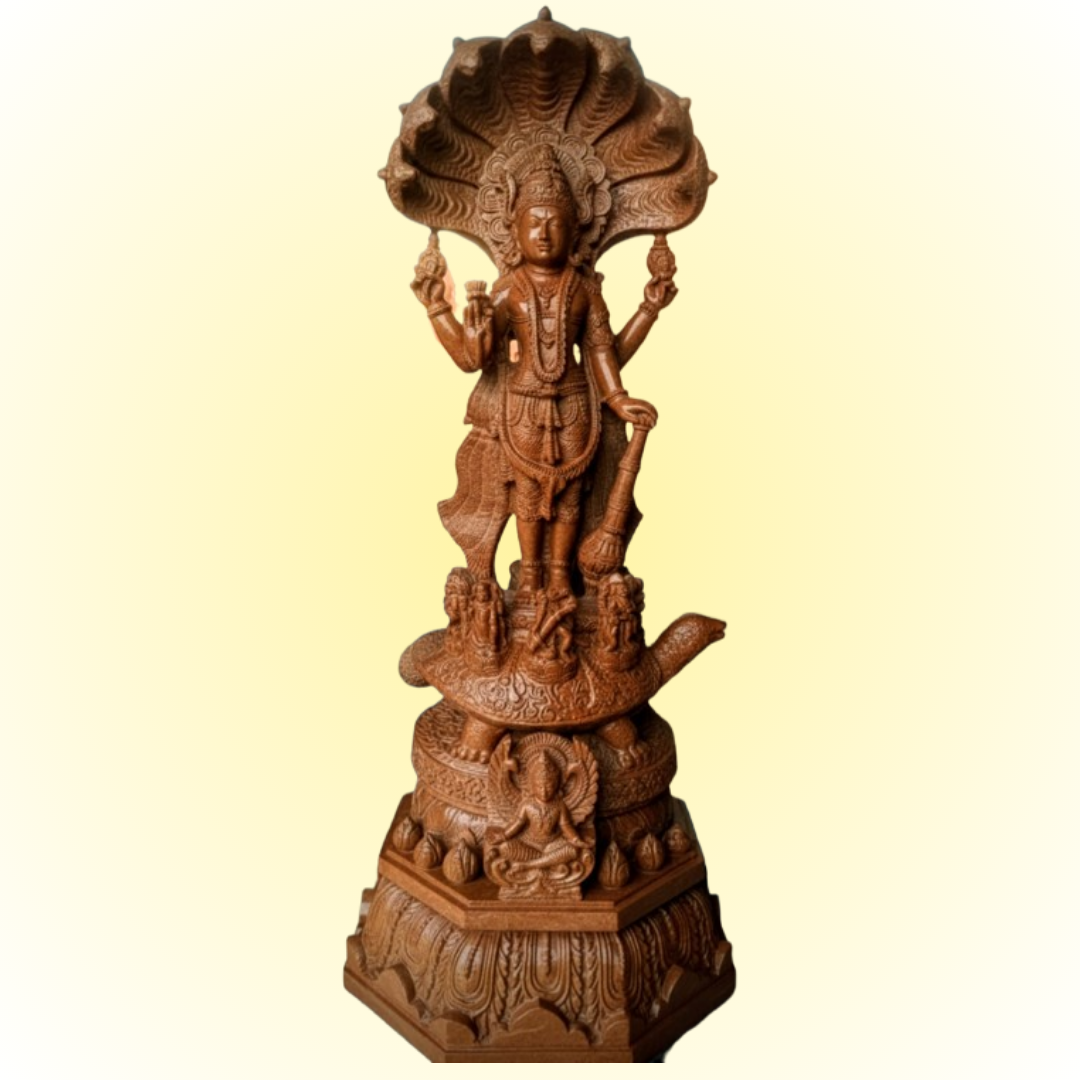 3 Feet Handcrafted Lord Narayan Sandstone Statue
