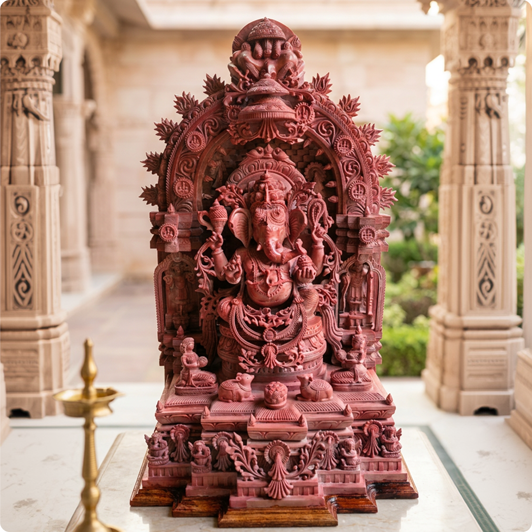 2ft-Divine Pink Limestone Lord Ganesha Statue