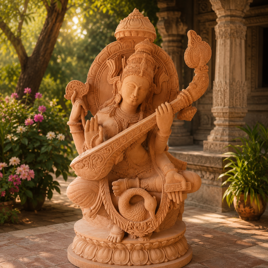 5 Feet Maa Saraswati Statue in Khondalite Stone