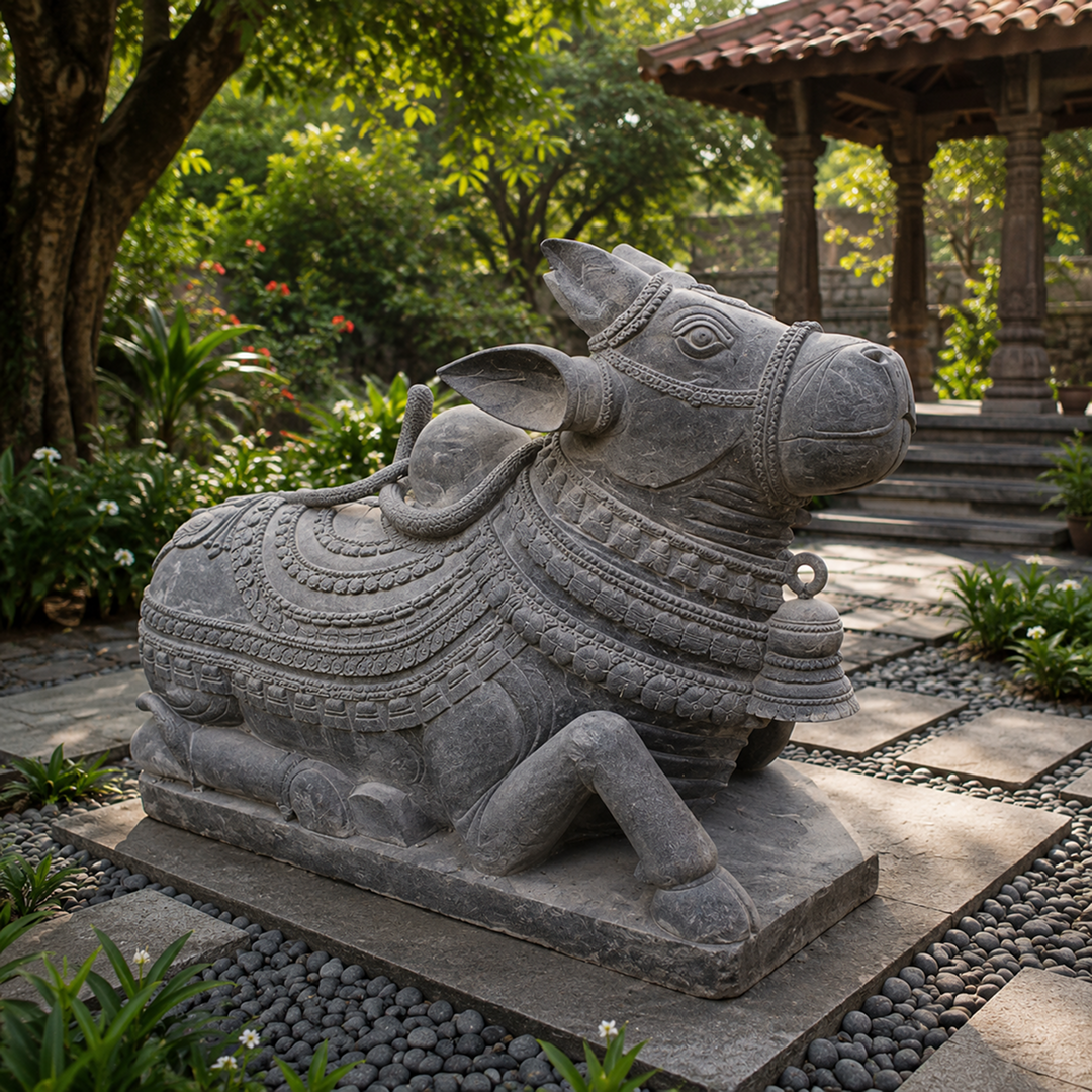3 Feet Lord Nandi Black Granite Stone Statue
