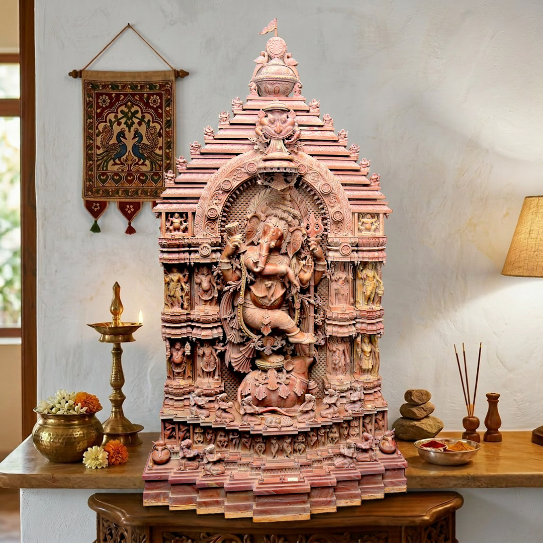 4ft-Lord Ganesha Pink Lime Stone Statue