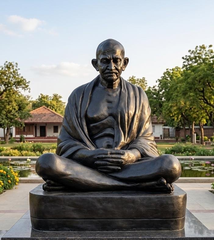 10 Feet Mahatma Gandhi Black Granite Statue