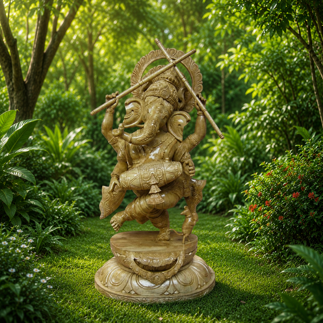 24 Inch Hand-Carved Wooden Lord Ganesha Statue