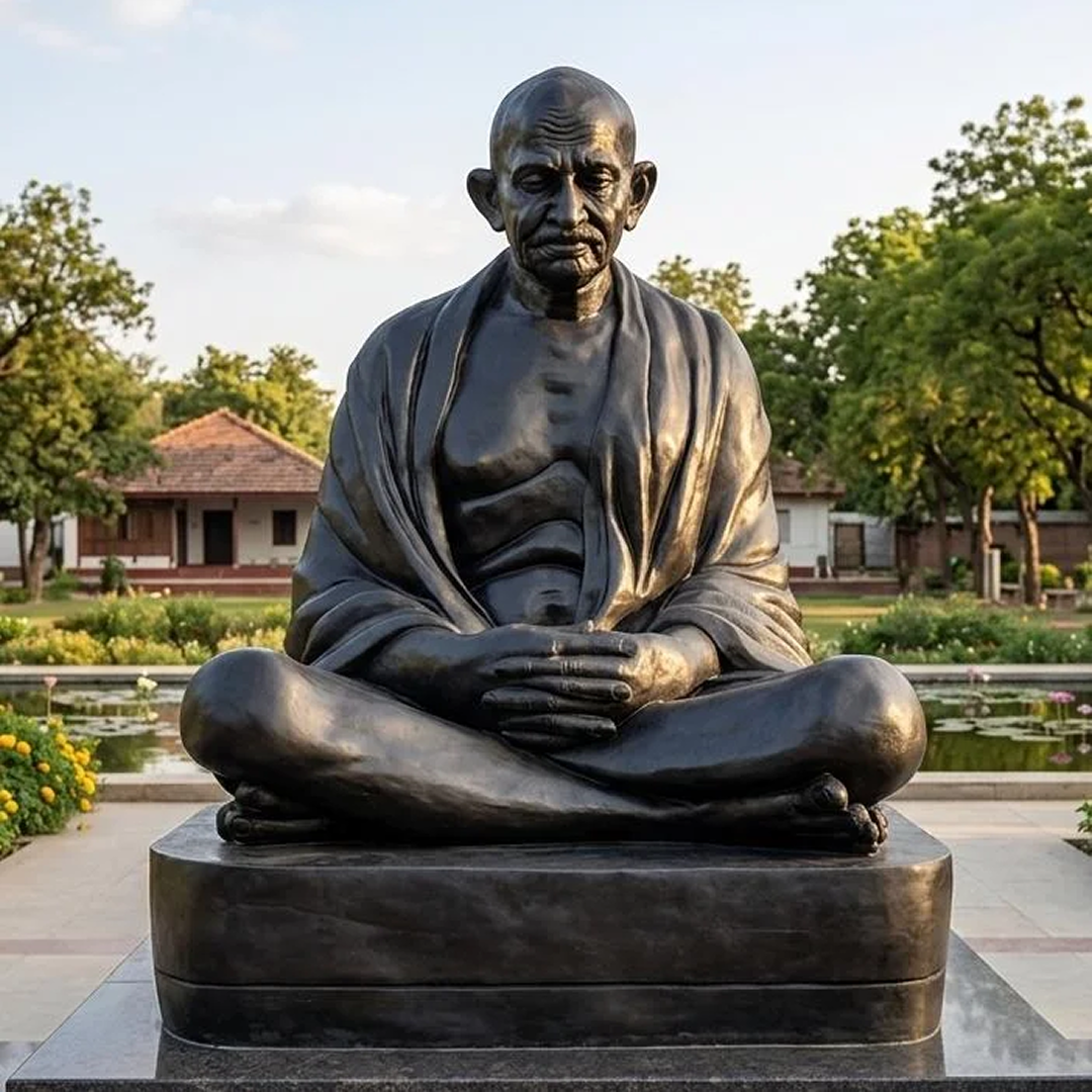 10 Feet Mahatma Gandhi Black Granite Statue