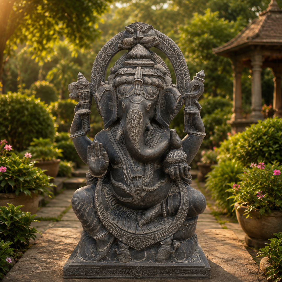 4 Feet  Lord Ganesha Black Granite Statue