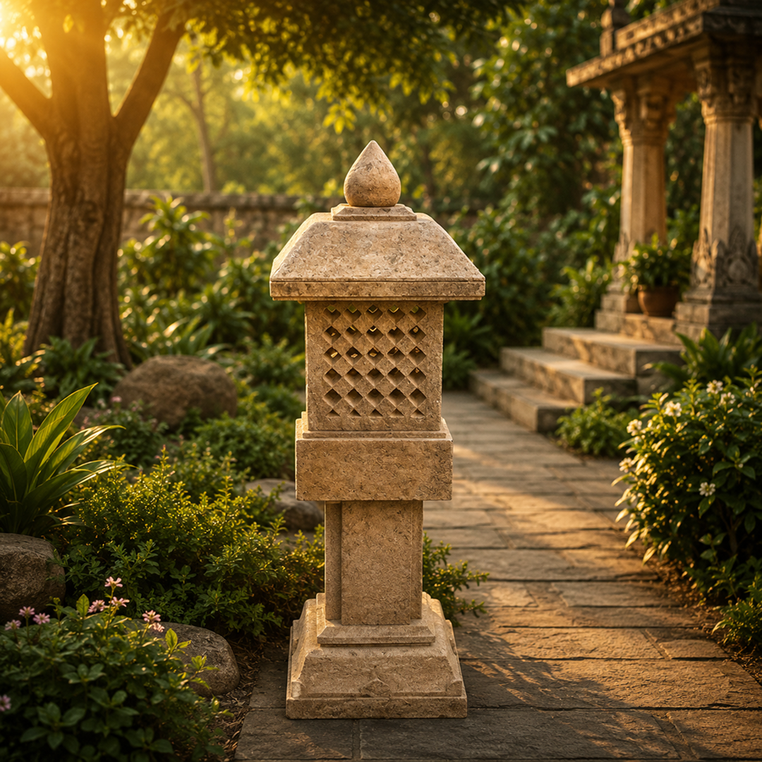 24 Inch Handcrafted Sandstone Light Stand Pillar