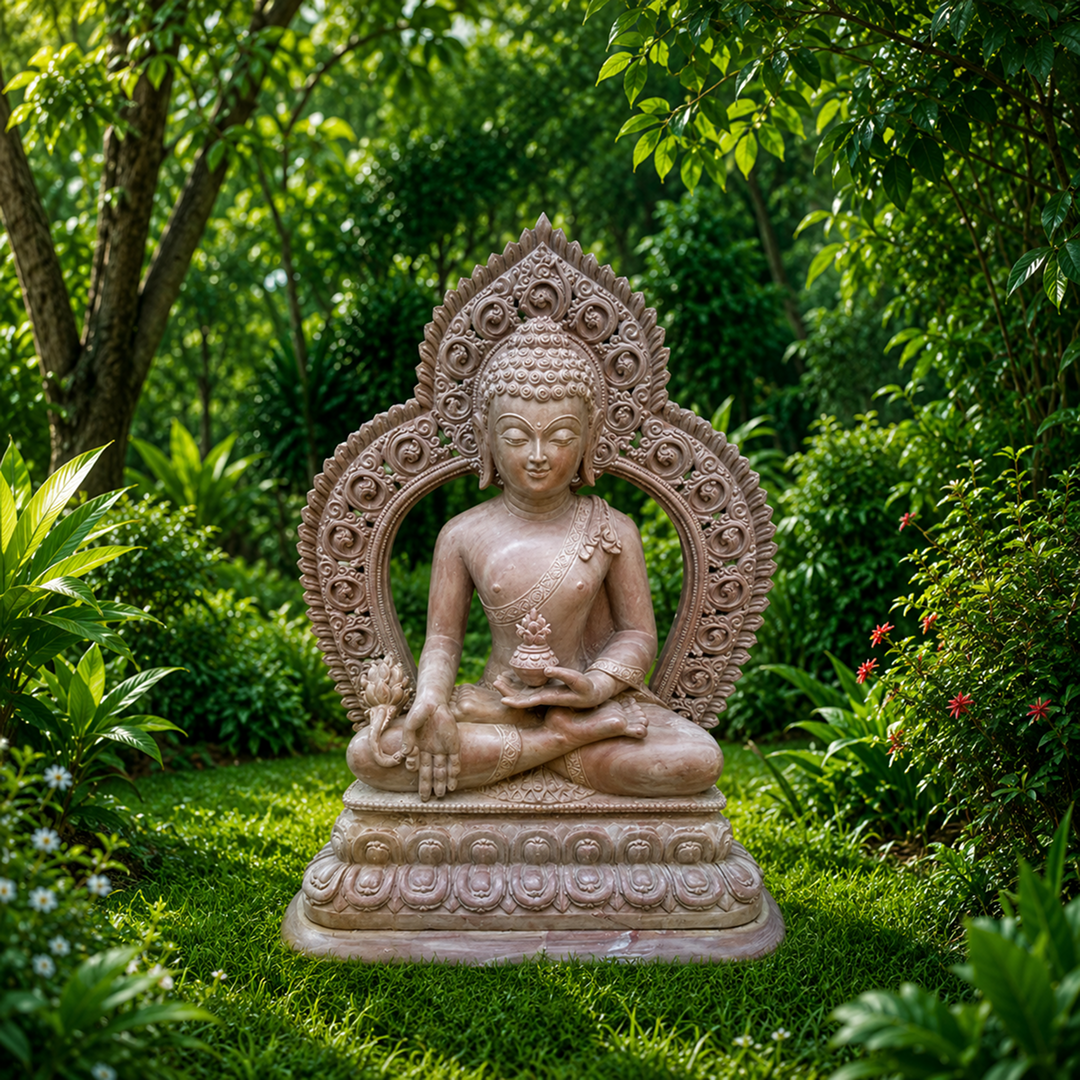 18 Inch Wooden Buddha Statue with Bodhi Tree